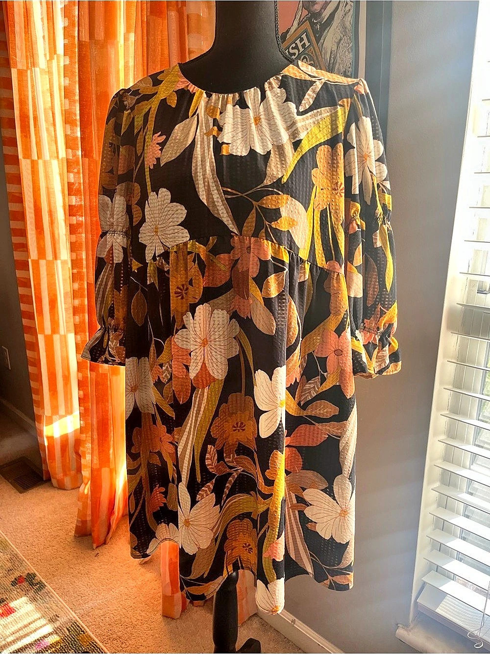 Who What Wear Floral Mini Dress Black & Yellow Large Like New
